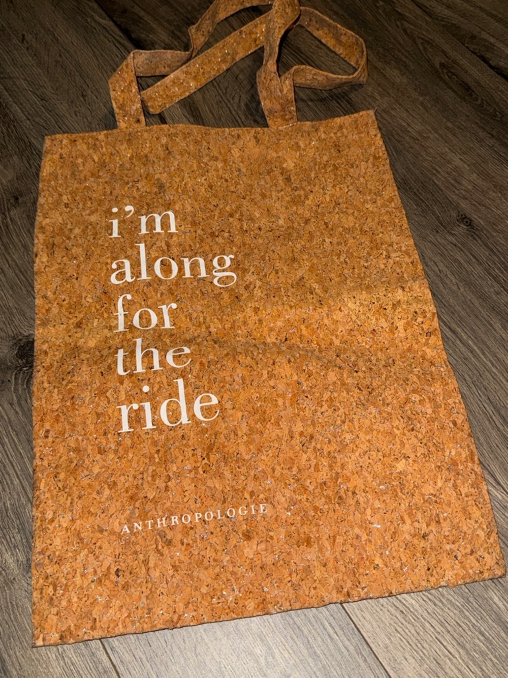 Anthropologie Cork Tote Bag - Tan with White Text